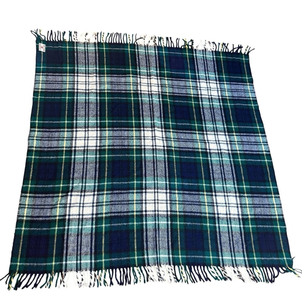 Vintage Troy Robe Blanket Throw‎ Tartan Plaid Wool Stadium Bed Fringed 57x52